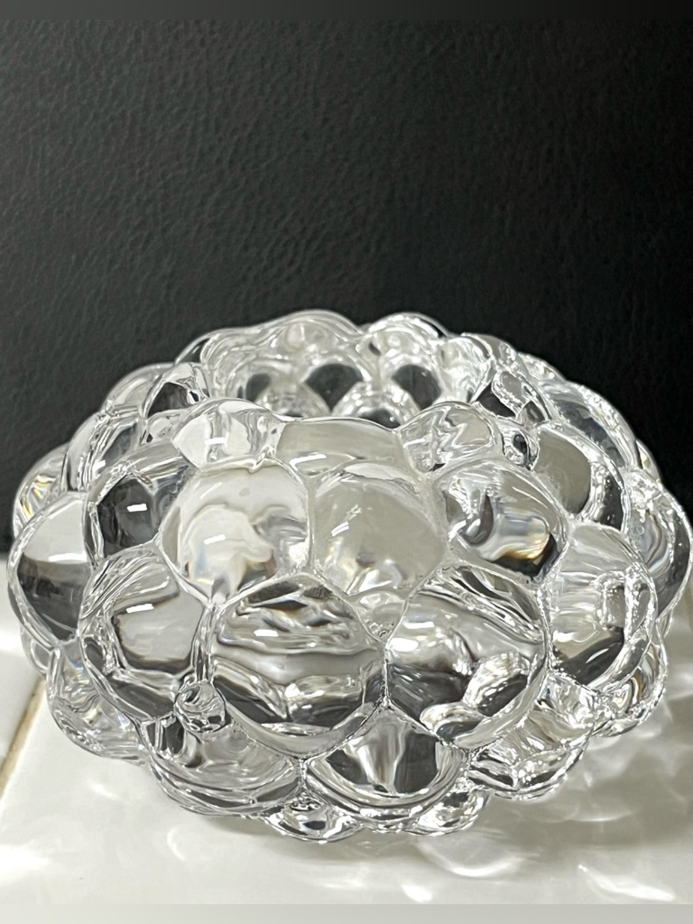 Orrefors Crystal Clear Glass Raspberry Collection Anne Nilsson Candle Holder 2.5